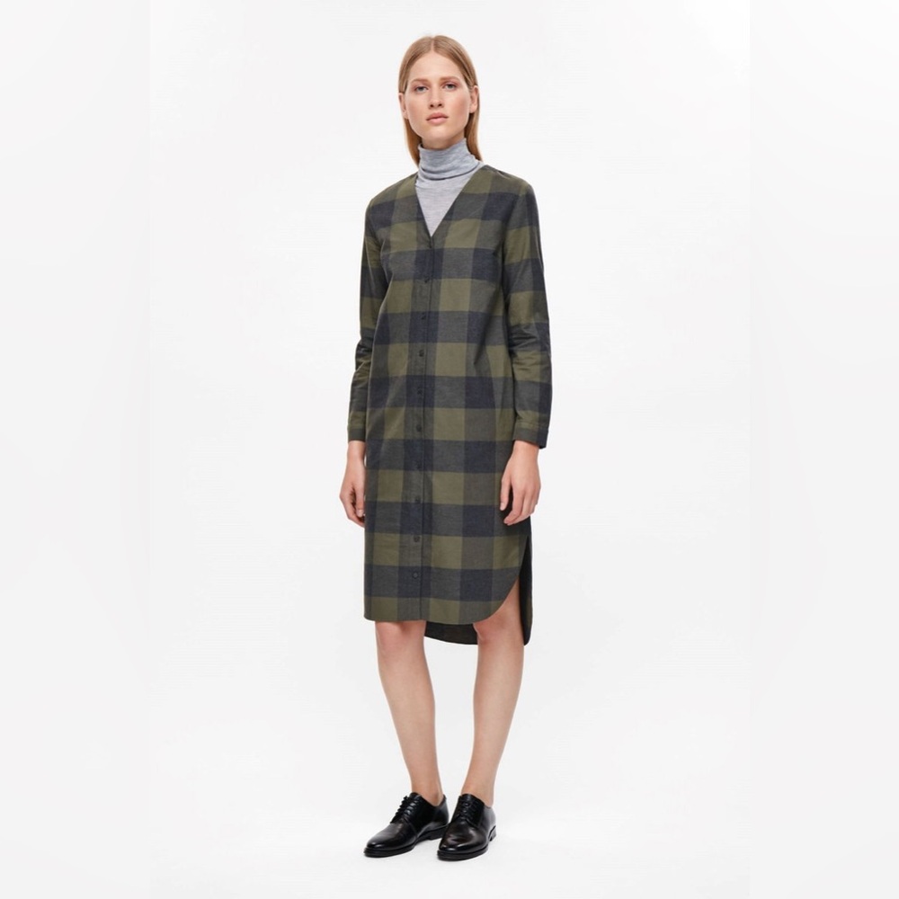 COS V-neck Checked Shirt Dress Size 2